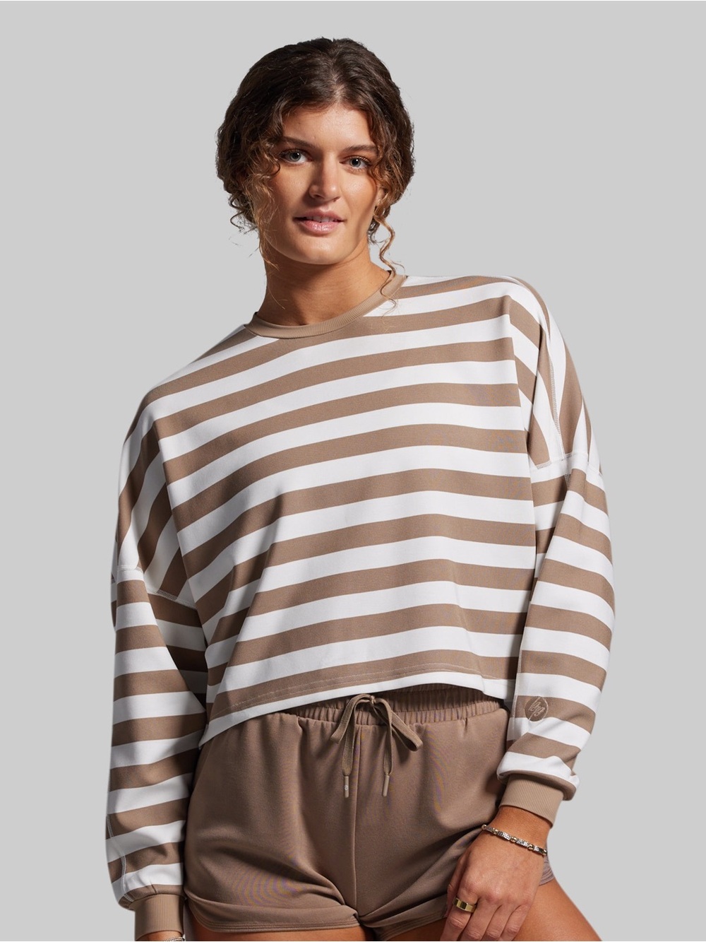 Born Primitive Lounge Lux Cropped Pullover - Java Stripe